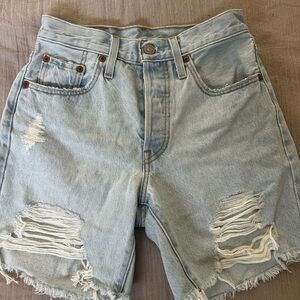 Levi's Blue Distressed Jean Shorts High-Waisted